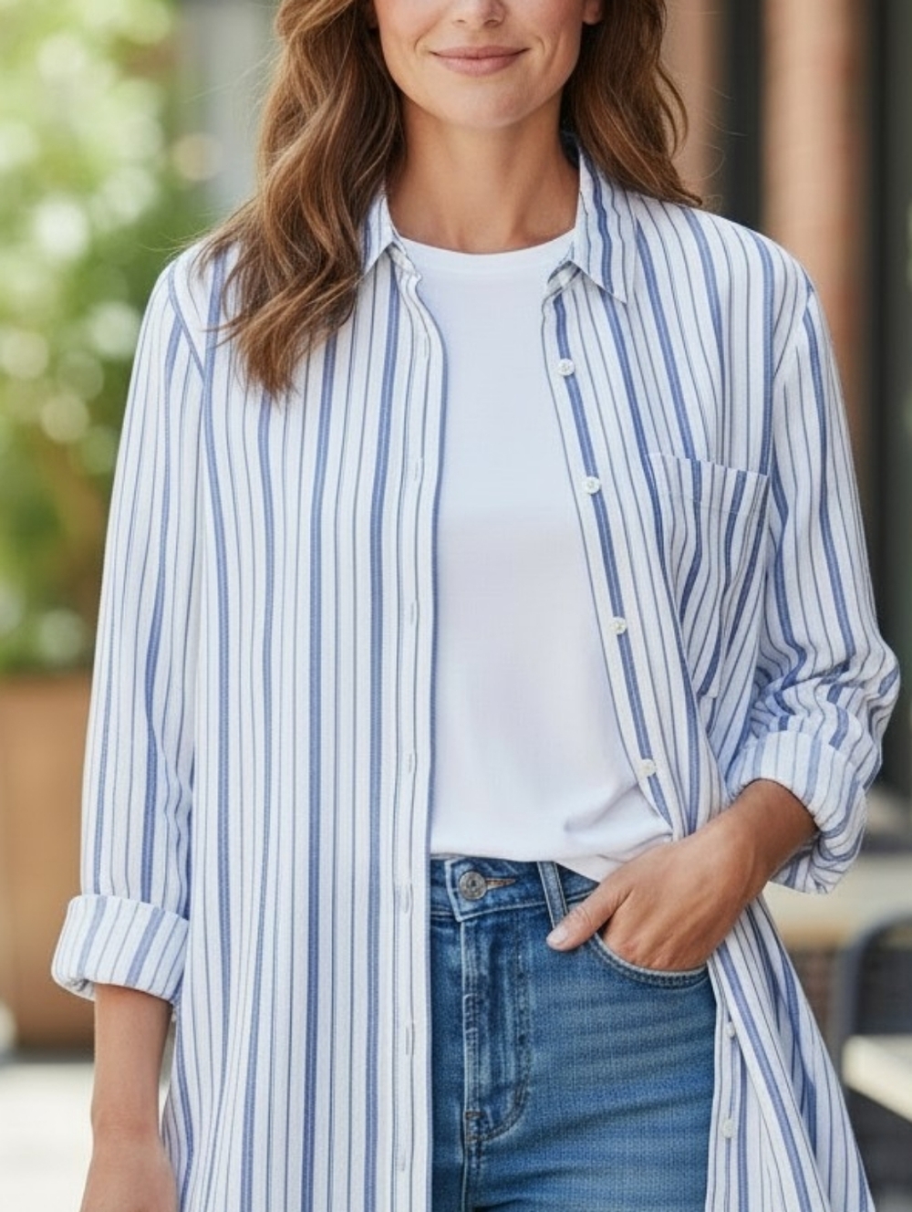 UNTUCKit Womens 0 NWT Stretch Cotton Coastal Striped Button-Up Shirt Reg-Relaxed